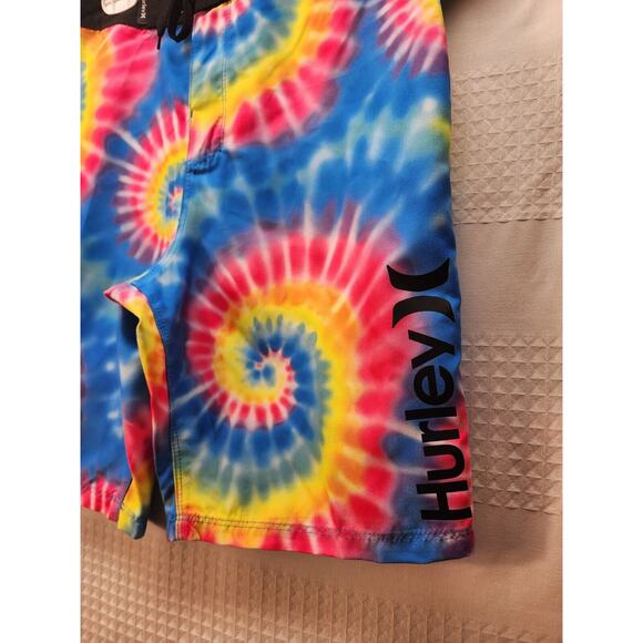 Hurley Boys Boardshorts Size 14/27 Printed Tie Dye Swim Trunks Beach Tie Waist - Picture 2 of 9